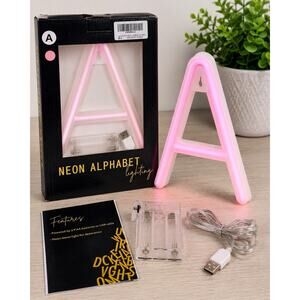 Neon Alphabet Letter A LED Light Sign Pink Decor Battery Or USB Powered